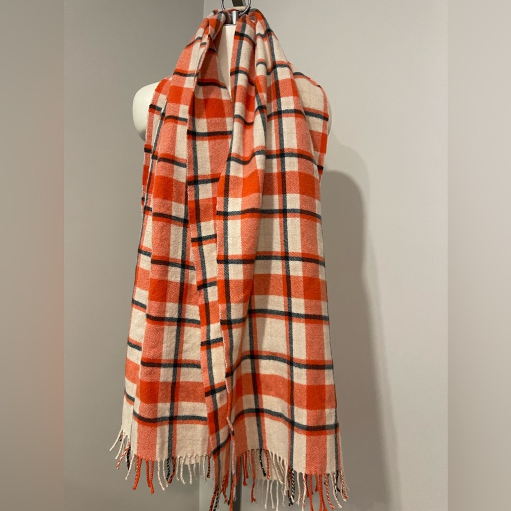 J Crew oversized shawl wrap scarf with fringe edges Halloween colors autumn